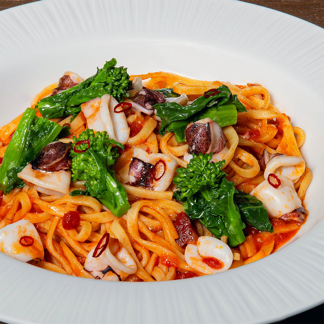 ヤリイカと菜の花のアラビアータ